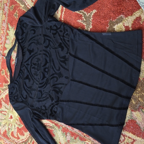 Devil Fashion Gothic Damask black sheer & velvet long sleeve top - Picture 10 of 12